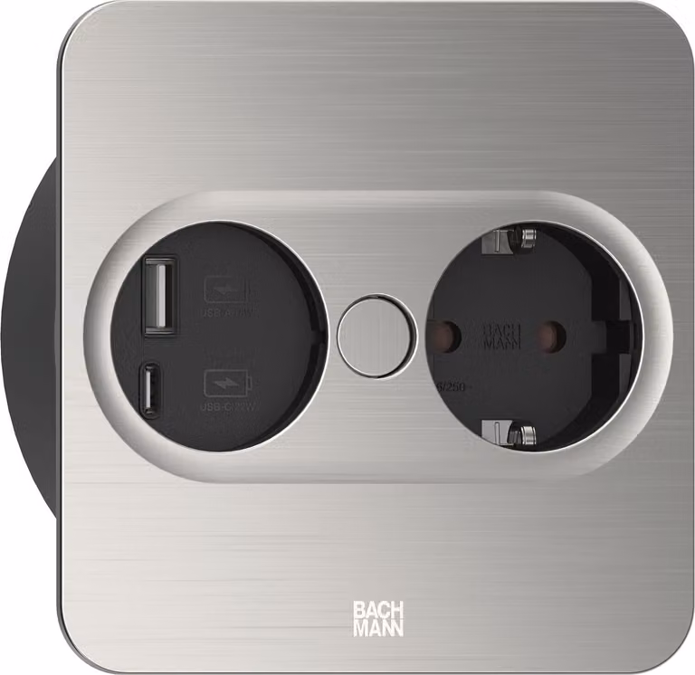 BACHMANN TWIST 2 1xCEE7/3 1xUSB A/C 22W 2,0m AEH acciaio inox aspetto angolare