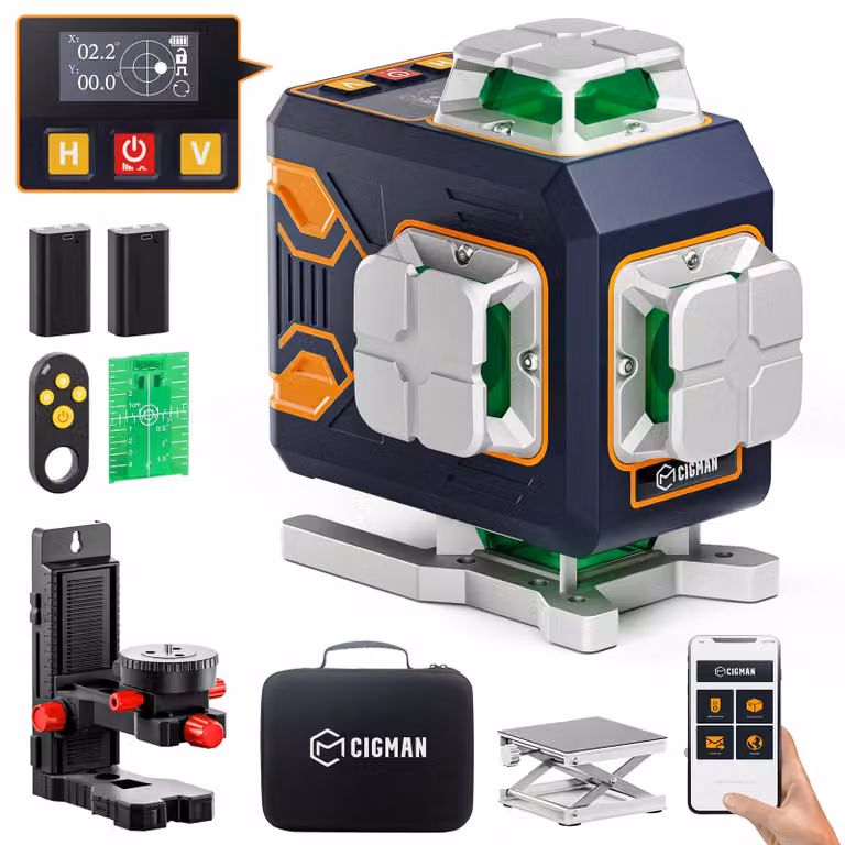 Livella laser 4x360° con telecomando - Autolivellante, linee laser verdi - Materiale: metallo - Ideale per installazioni