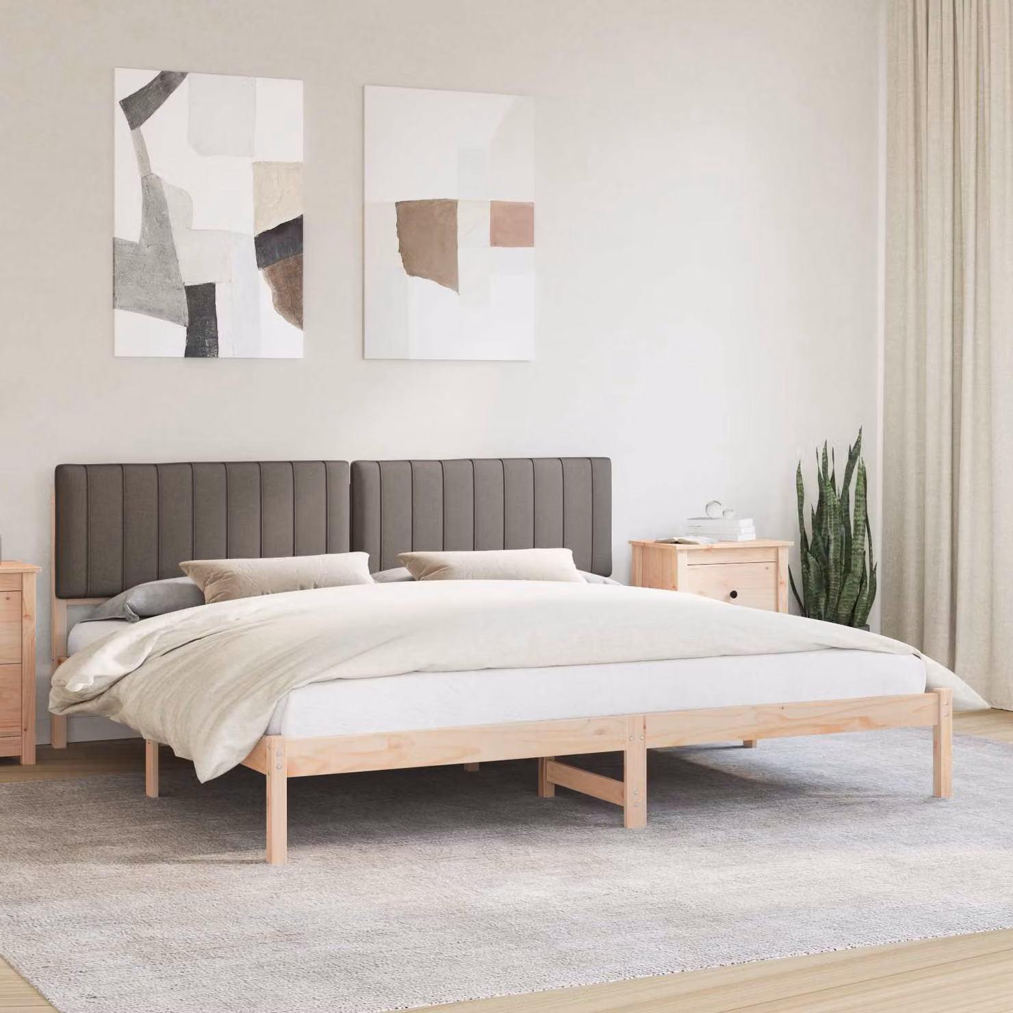 Letto moderno vidaXL con testiera rivestita in tessuto e struttura in pino massello, 200 x 200 cm – 1