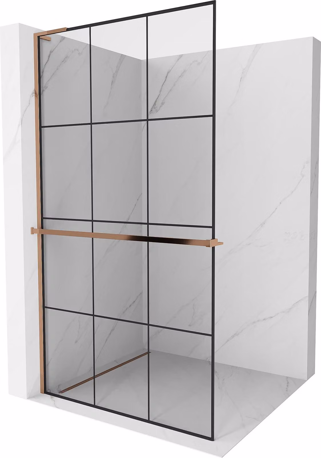 Mexen Kioto+ L parete doccia con mensola Walk-in 120 x 200 cm, griglia nera, oro rosa - 800-120-123-60-77