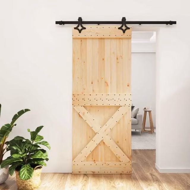 Porta scorrevole moderna vidaXL in legno e acciaio, colore naturale e nero, L: 85 cm, H: 210 cm
