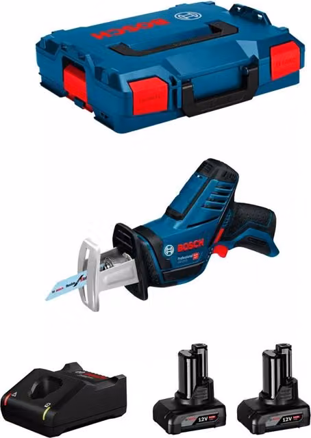 Sega Universale Bosch GSA 12V-14 con 2 batterie da 6,0 Ah, caricabatterie GAL12V-40 e L-Boxx 102, colore blu – 1