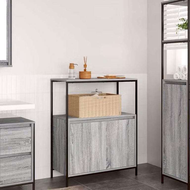 Mobile da bagno vidaXL con ripiani e ante, Grigio Sonoma, L: 76,5 cm, P: 35 cm, H: 95 cm