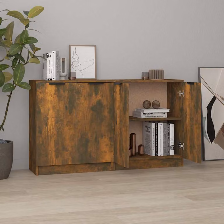 Set di 2 credenze vidaXL in legno multistrato e MDF, colore rovere fumo, L 60 cm x P 30 cm x H 70 cm
