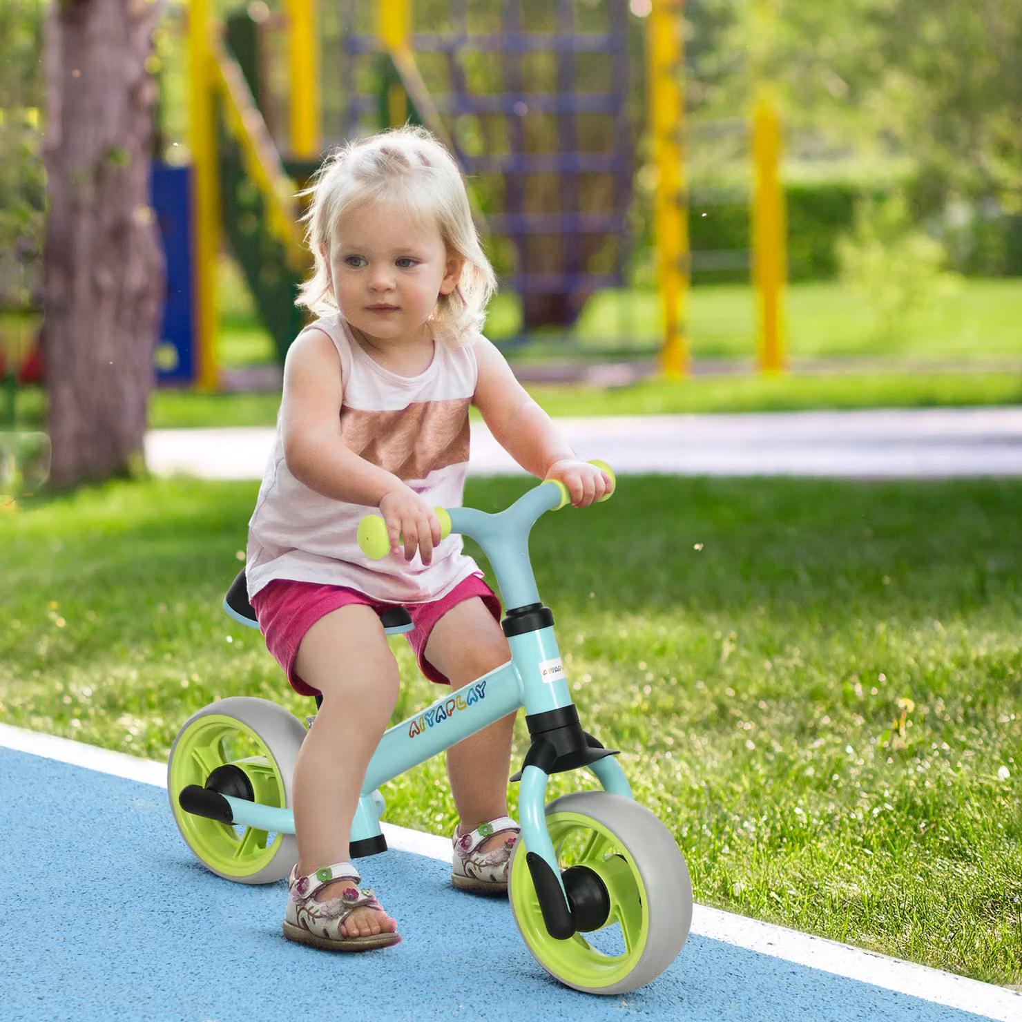 Bici senza pedali AIYAPLAY per bambini fino a 4 anni con sella regolabile, L 66.5 cm x P 34 cm x H 47 cm – 2