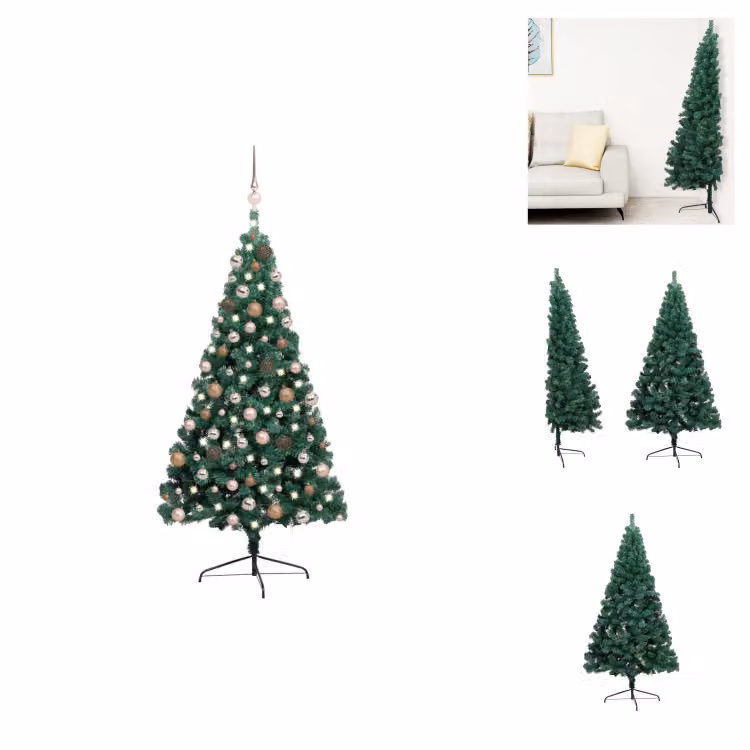 vidaXL Mezzo Albero di Natale Artificiale Palline luminose Verde 240 cm - Alberi di Natale