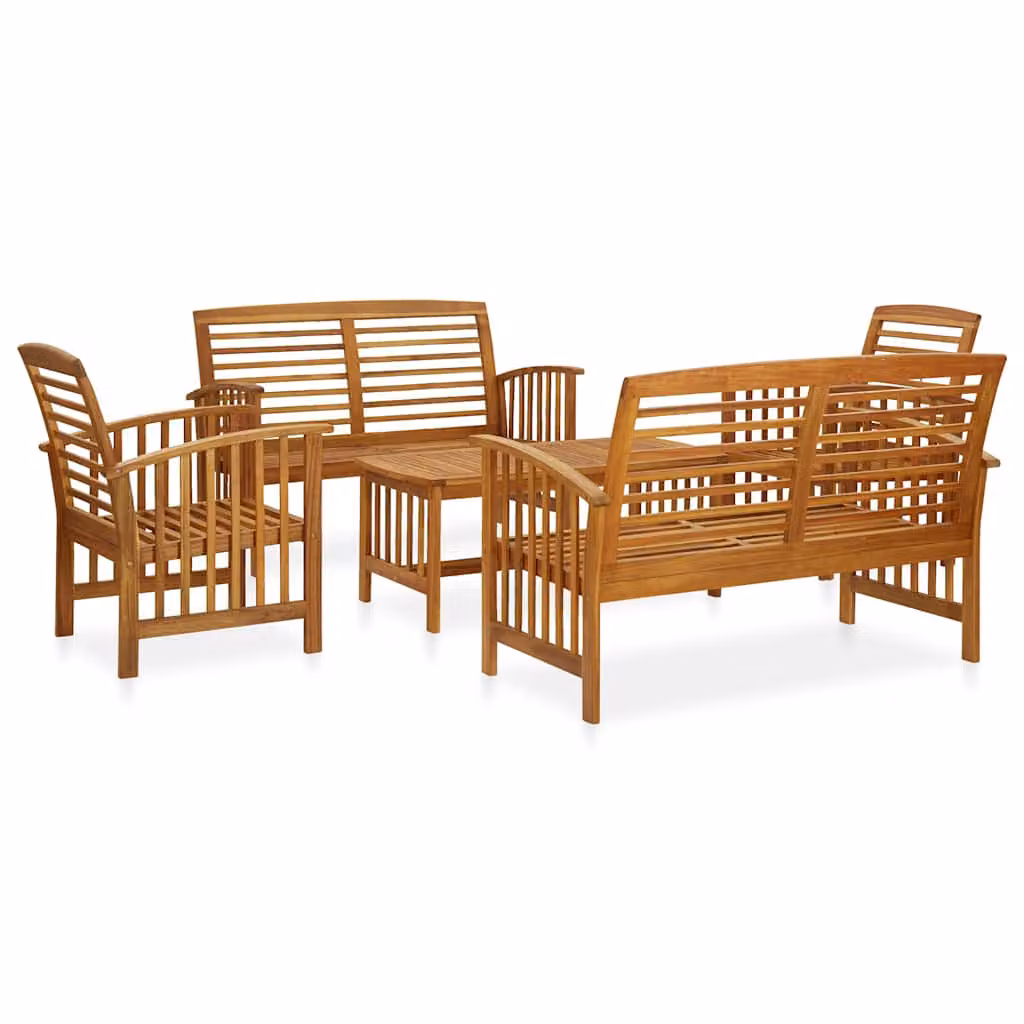Set da giardino vidaXL composto da 5 pezzi in legno di acacia marrone con divano a 3 posti, poltrone lounge e tavolino da caffè