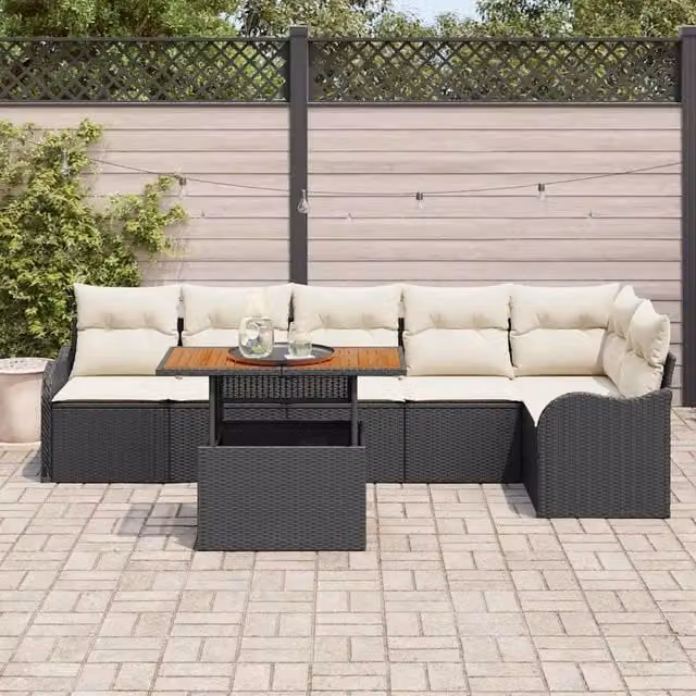 Set Divano da Giardino 7 pz Nero Poly Rattan 3358203