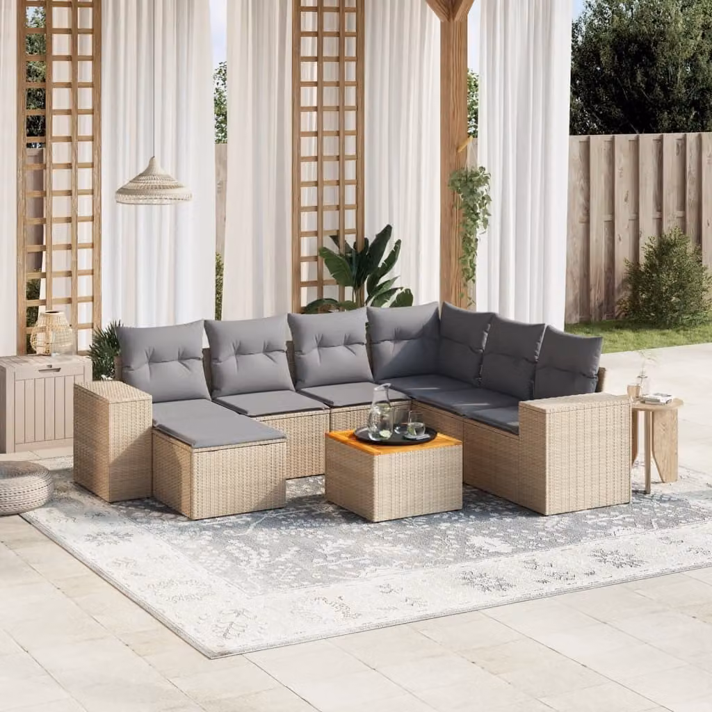 Maison Exclusive - Set Divano da Giardino 8 pz con Cuscini Beige in Polyrattan