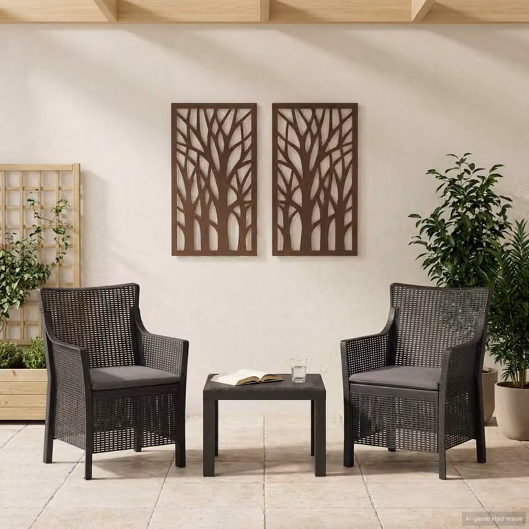 Set di relax da giardino vidaXL composto da 3 pezzi con poltrona lounge e tavolino da caffè, colore antracite, resistente alle intemperie e con cuscini inclusi