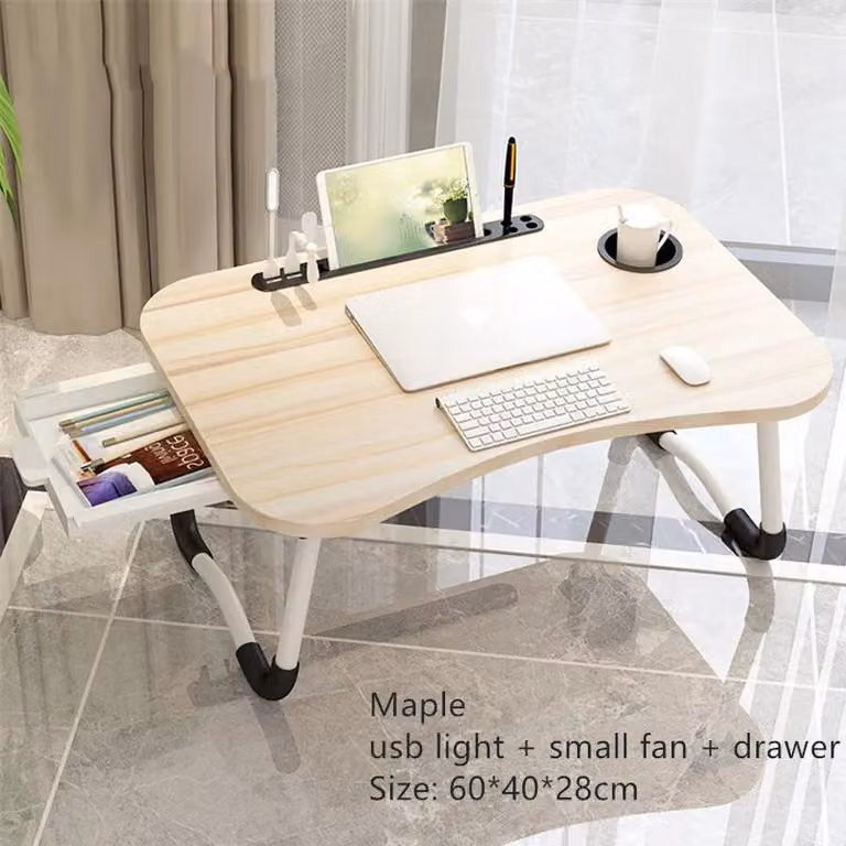 Tavolino per laptop - Vassoio da letto e tavolino da divano - Pieghevole - Legno - A forma di U - 60×40×28 cm - Rosso corallo