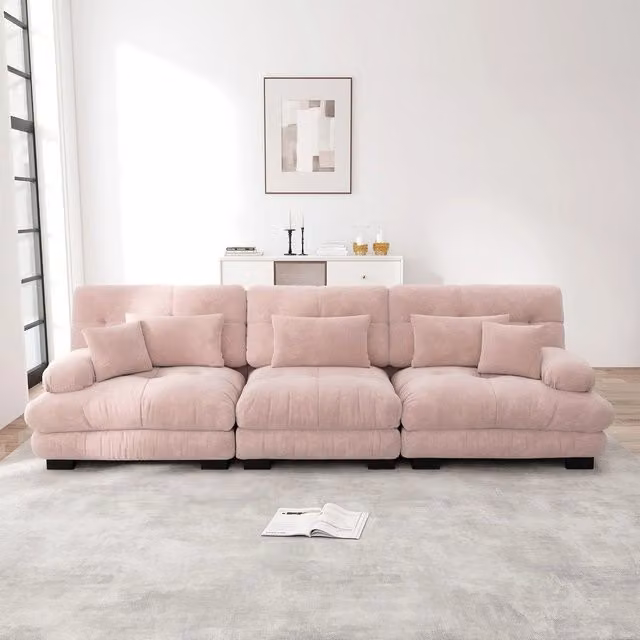 Divano angolare estraibile 3 posti ¨C Minimal ¨C Tessuto chenille rosa