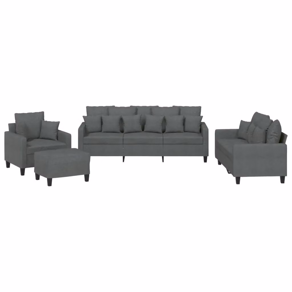 Set di Divani 4 pz vidaXL in Tessuto Grigio con Cuscini e Ottoman per Soggiorno – 2