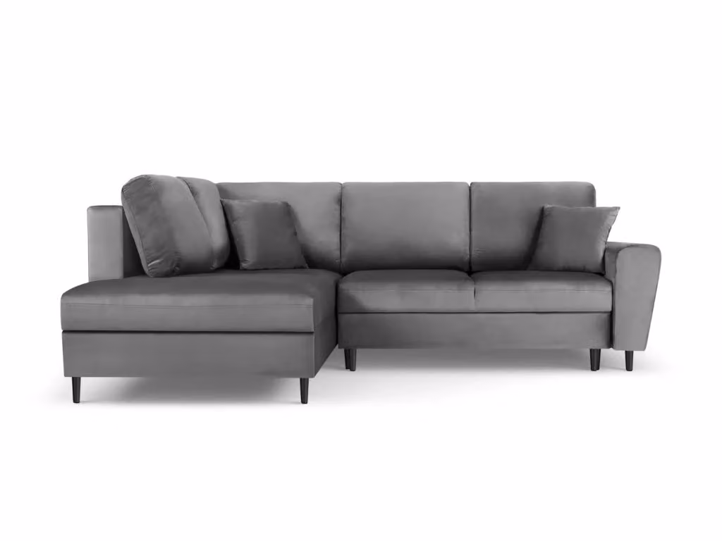Divano angolare sinistro convertibile con contenitore Kyoto di Cosmopolitan Design in velluto grigio chiaro, 5 posti – 2