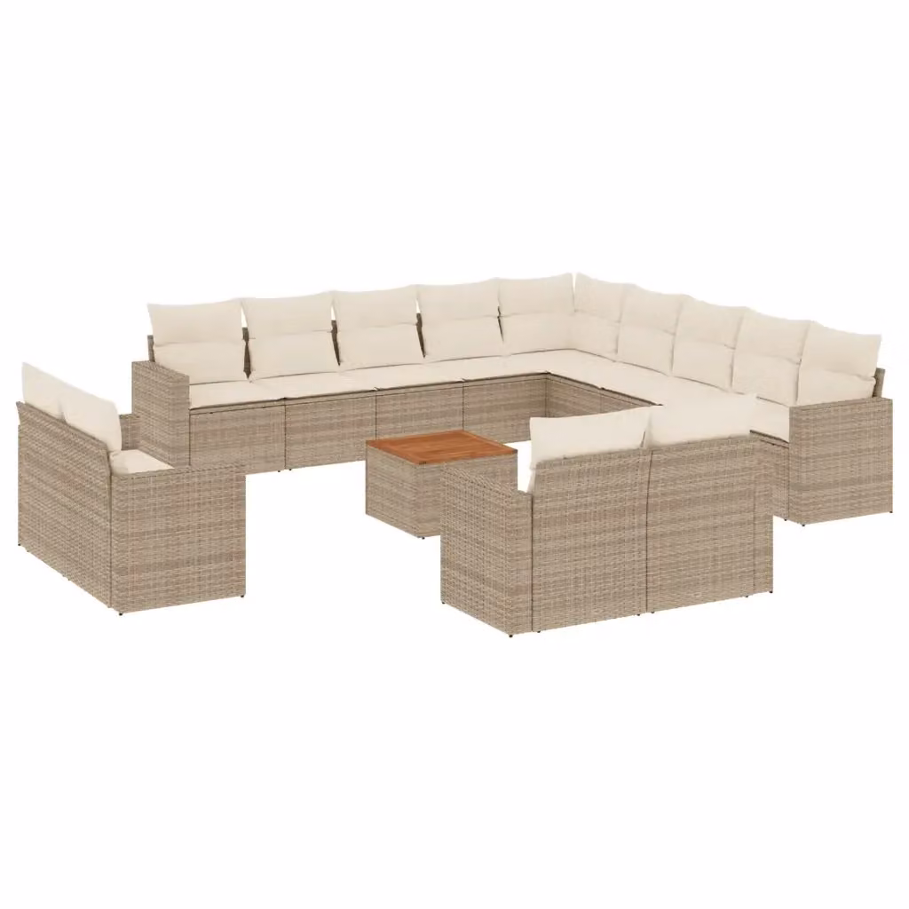 Set di Divani da Giardino Moderno VIDAXL in Polyrattan Beige con Cuscini, 14 Pezzi – 2