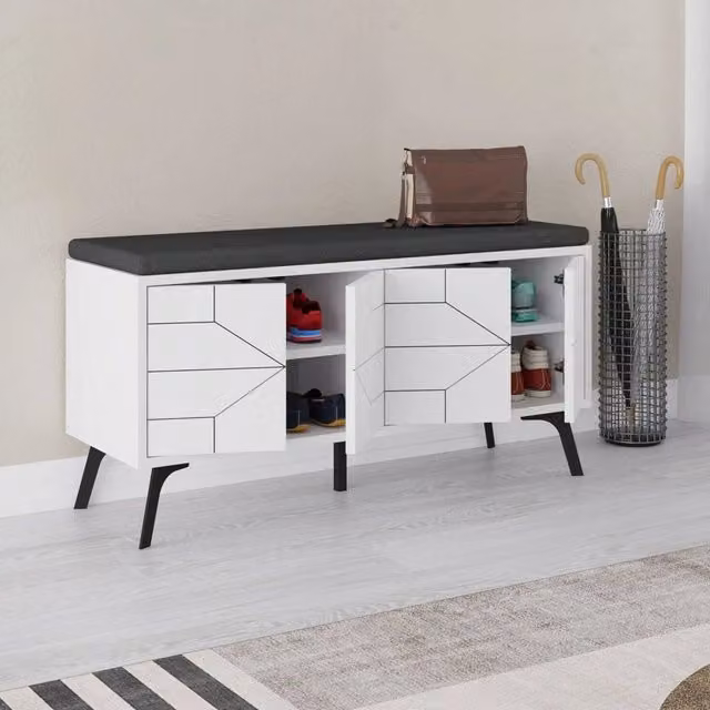 Scarpiera DMORA Velma con seduta integrata, porta 8 paia di scarpe, Bianco L: 107 cm, P: 35 cm, H: 55 cm – 1