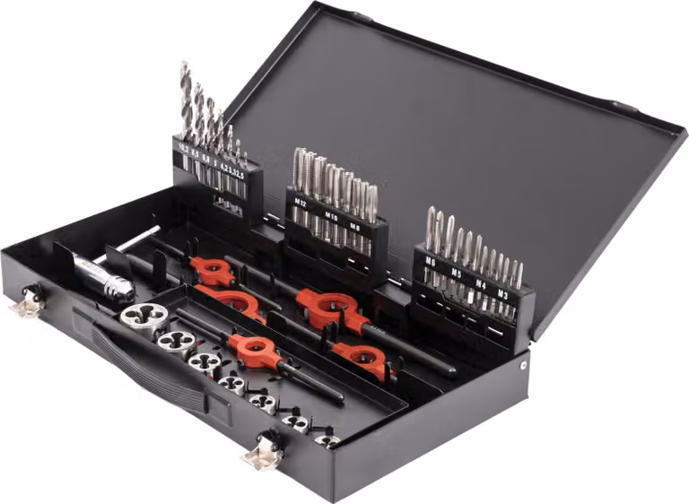Set di maschiatura STIER HSSG, set di maschiatura da 45 pezzi, metrico M3-M12, maschi e matrici, carotatrice HSSG, set di maschiatura professionale, carotatrici