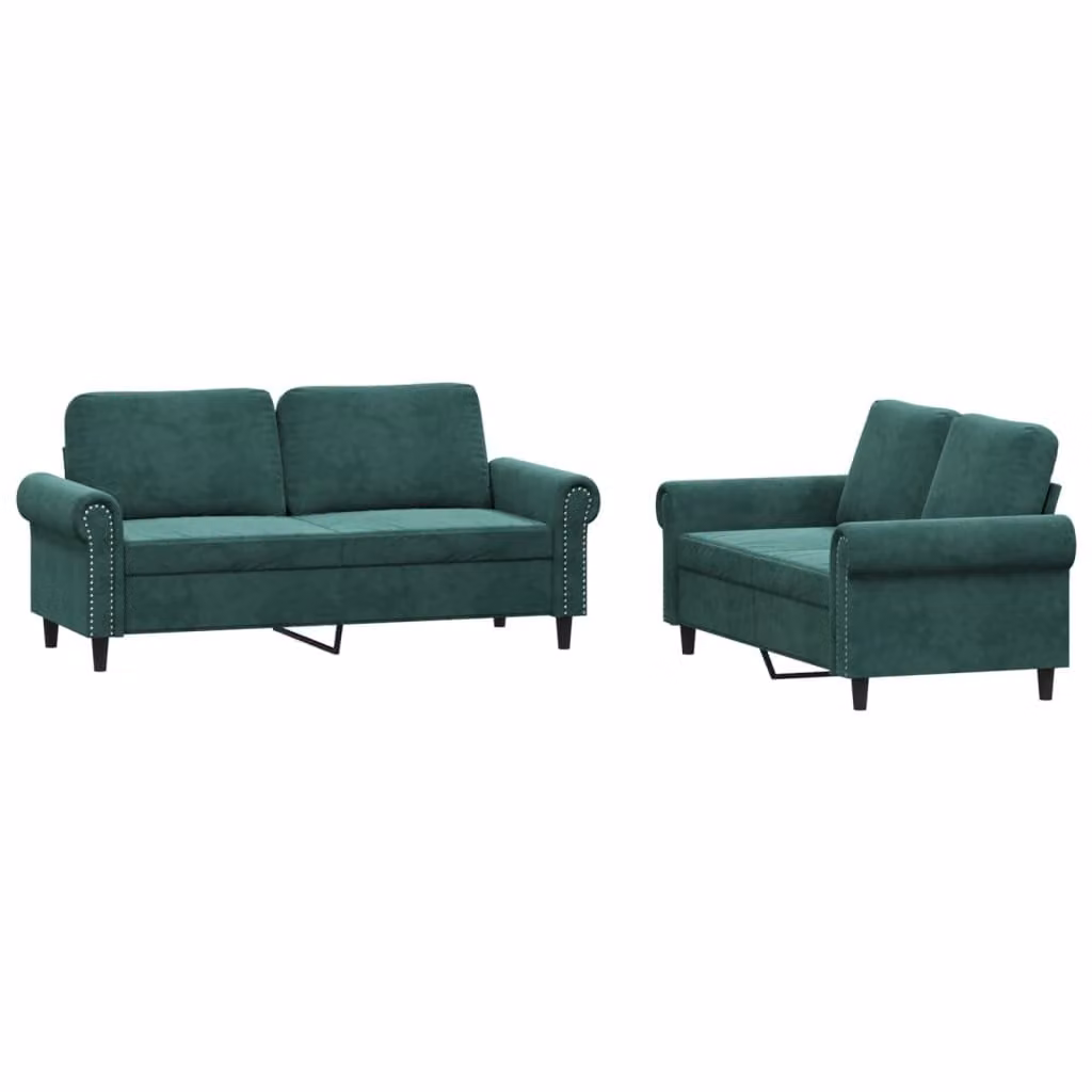 Set di Divani 2 pz con Cuscini Verde scuro in Velluto