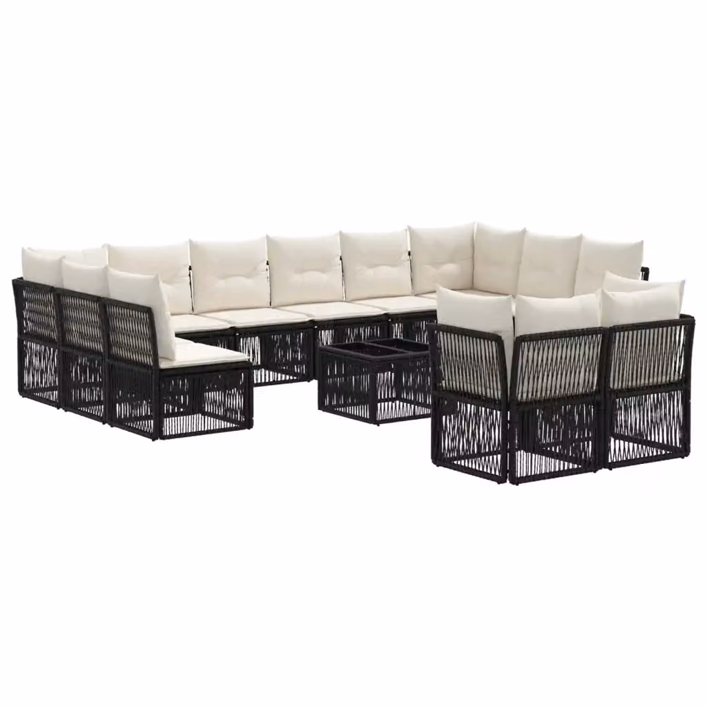 Set Divano da Giardino a L con Tavolino vidaXL, 13 Pezzi, Nero – 2