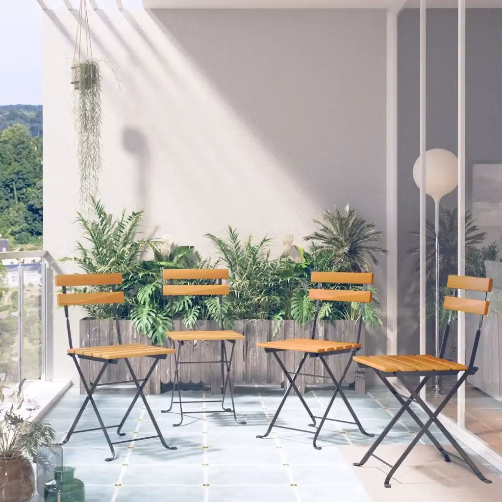 Set di 4 sedie da bistro pieghevoli e impilabili in legno di acacia marrone per esterno e giardino – 2