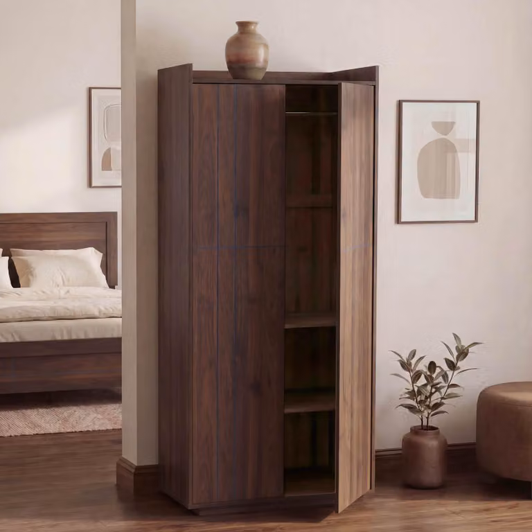 Armadio MCW-P44, armadio guardaroba a 2 ante con apertura a pressione, MDF 184x80x40 cm ~ effetto noce
