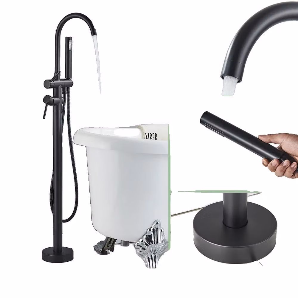 Miscelatore moderno per vasca, design a due maniglie, funzione acqua calda e fredda, nero opaco