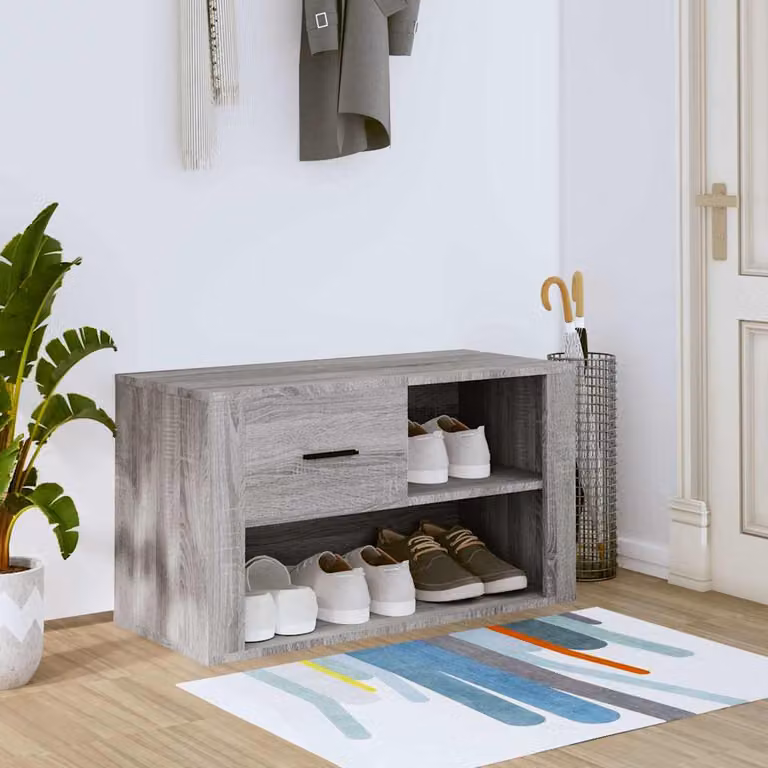 Scarpiera moderna vidaXL in legno multistrato e MDF, colore Grigio Sonoma, L: 80 cm, P: 35 cm, H: 45 cm