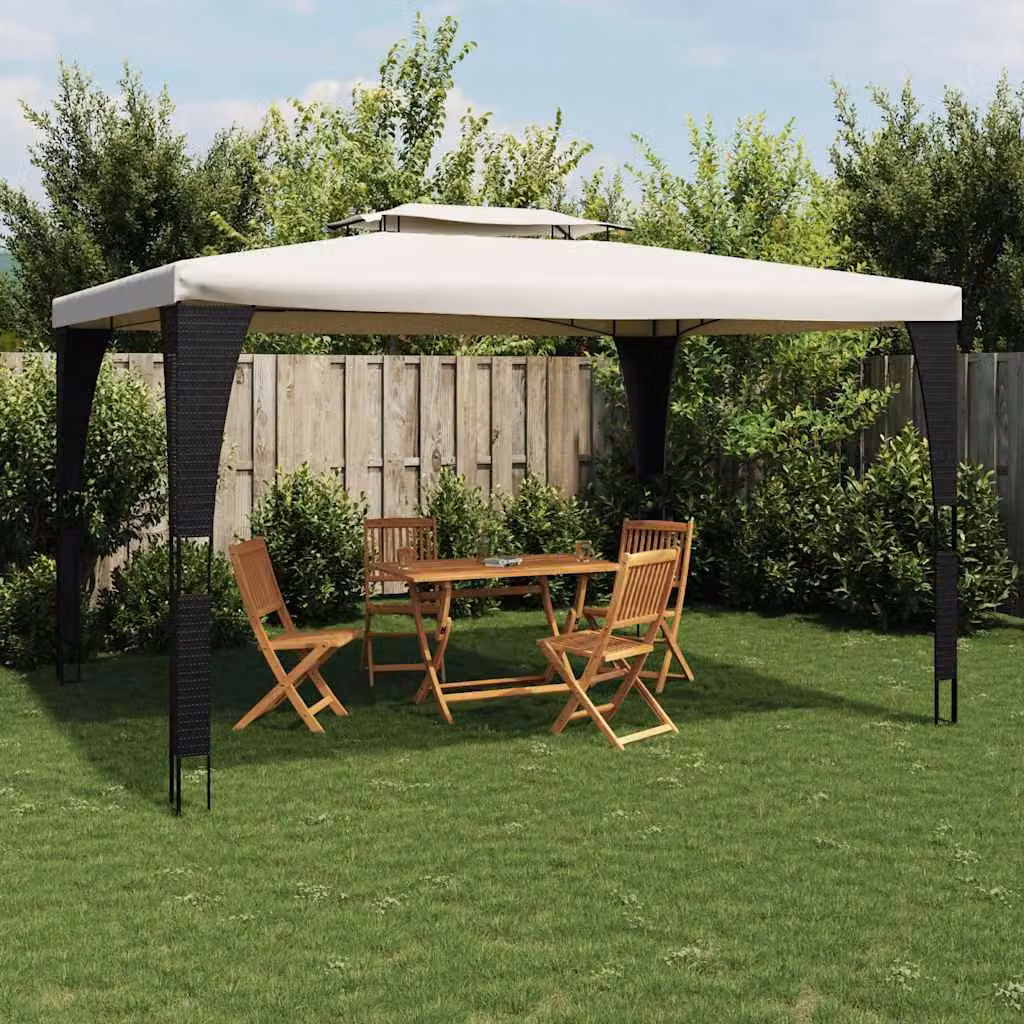 Gazebo vidaXL con Tetto a Capanna in Acciaio e Poliestere, Colore Beige, L: 3,98 m x P: 2,98 m