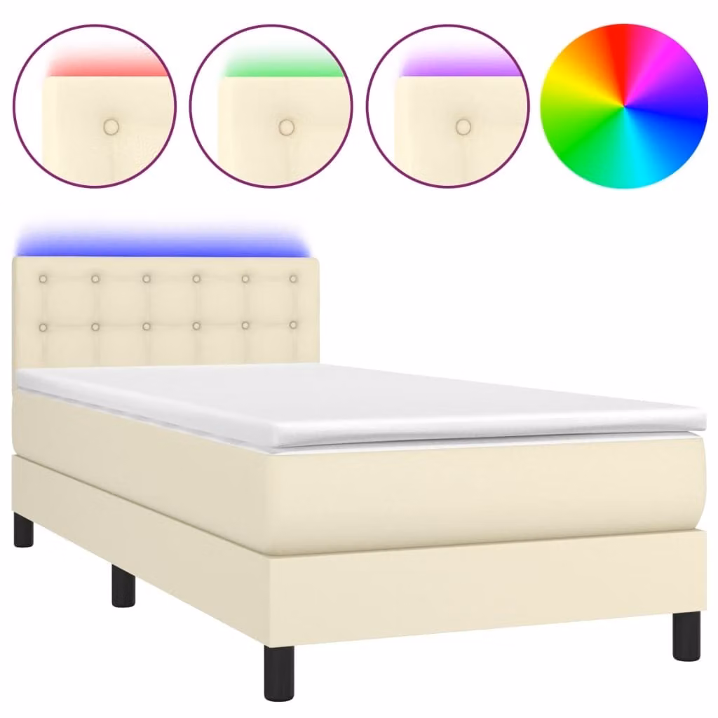 Giroletto a Molle con Materasso e LED Crema 100x200 cm