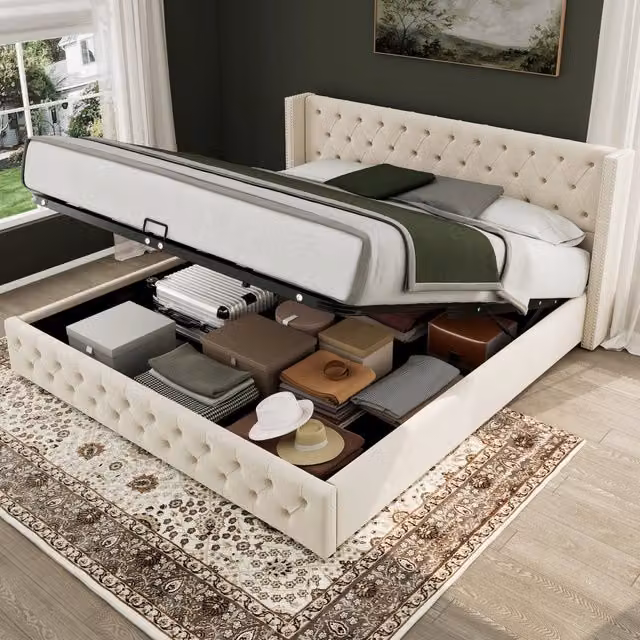 letto imbottito velluto beige 149.5 x 209 cm