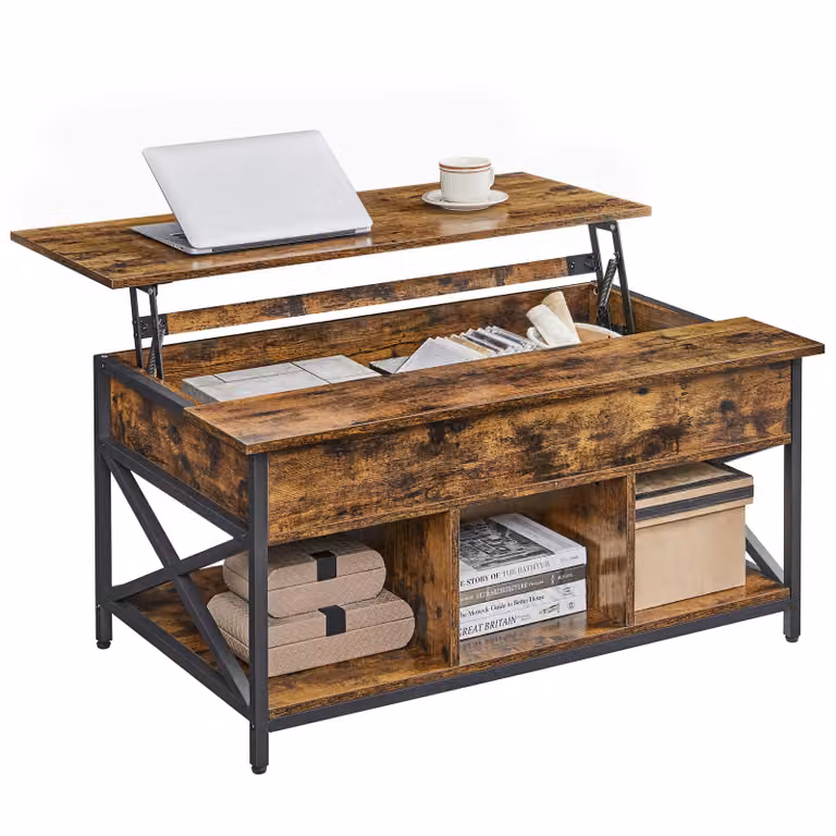 Tavolino VASAGLE, regolabile in altezza, 60 x 100 x (48-62) cm, vano portaoggetti nascosto
