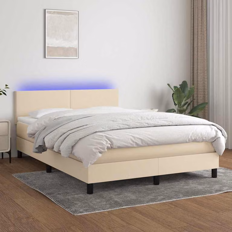 Letto Ibrido con Materasso e Illuminazione LED vidaXL in Tessuto Beige e Bianco, L/P: 140 x 190 cm