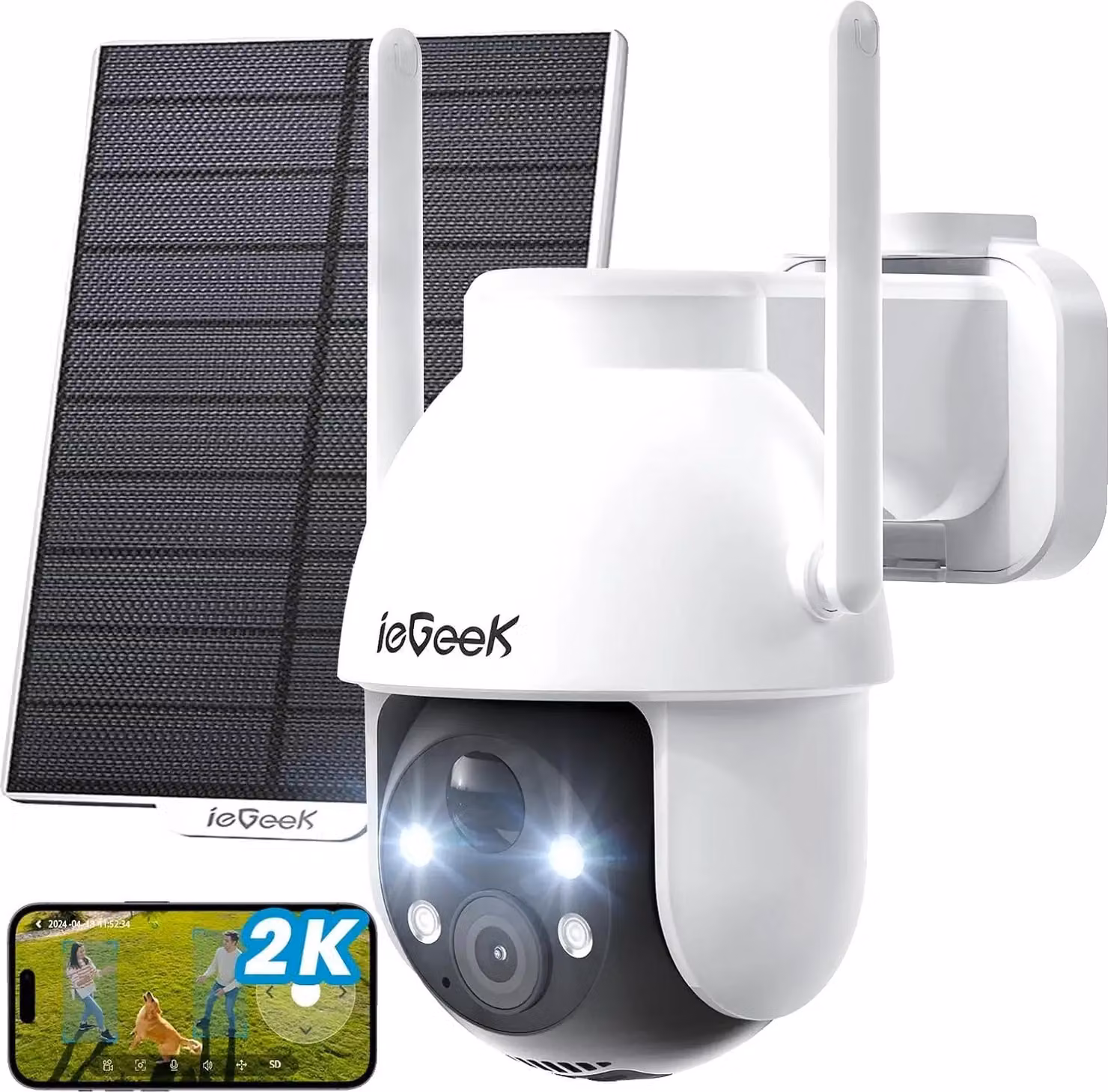 telecamera di sorveglianza esterna PTZ a 360°, risoluzione 3MP, visione notturna a colori, rilevamento del movimento
