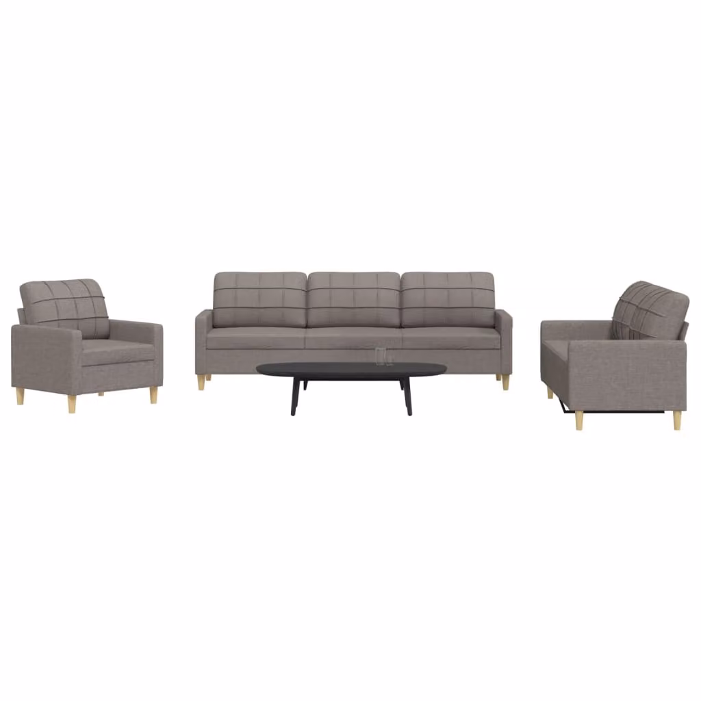 Set di divani 3 pezzi vidaXL in tessuto beige e grigio con struttura in metallo per soggiorno – 1