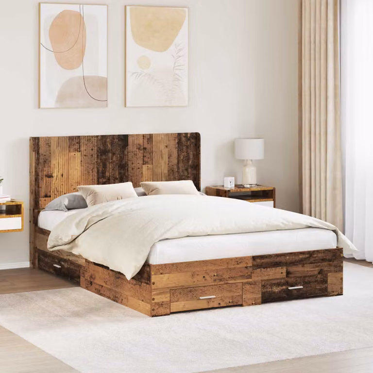 Struttura letto con stoccaggio e testata vidaXL in legno color marrone L 140 cm x P 193 cm x H 126,5 cm