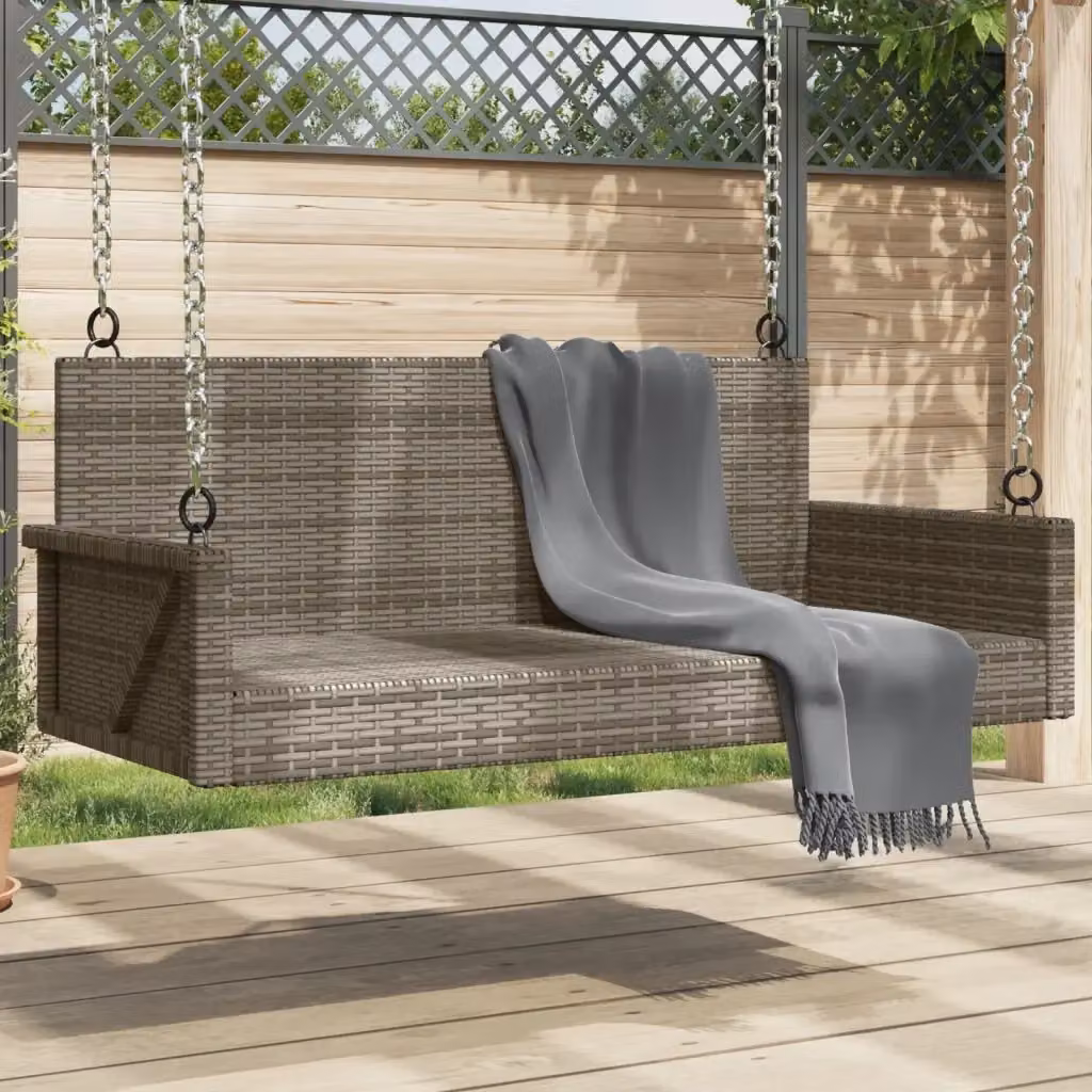 Panchina dondolo da giardino in polyrattan grigio con struttura in metallo L/P/H: 119 x 56 x 48 cm – 2
