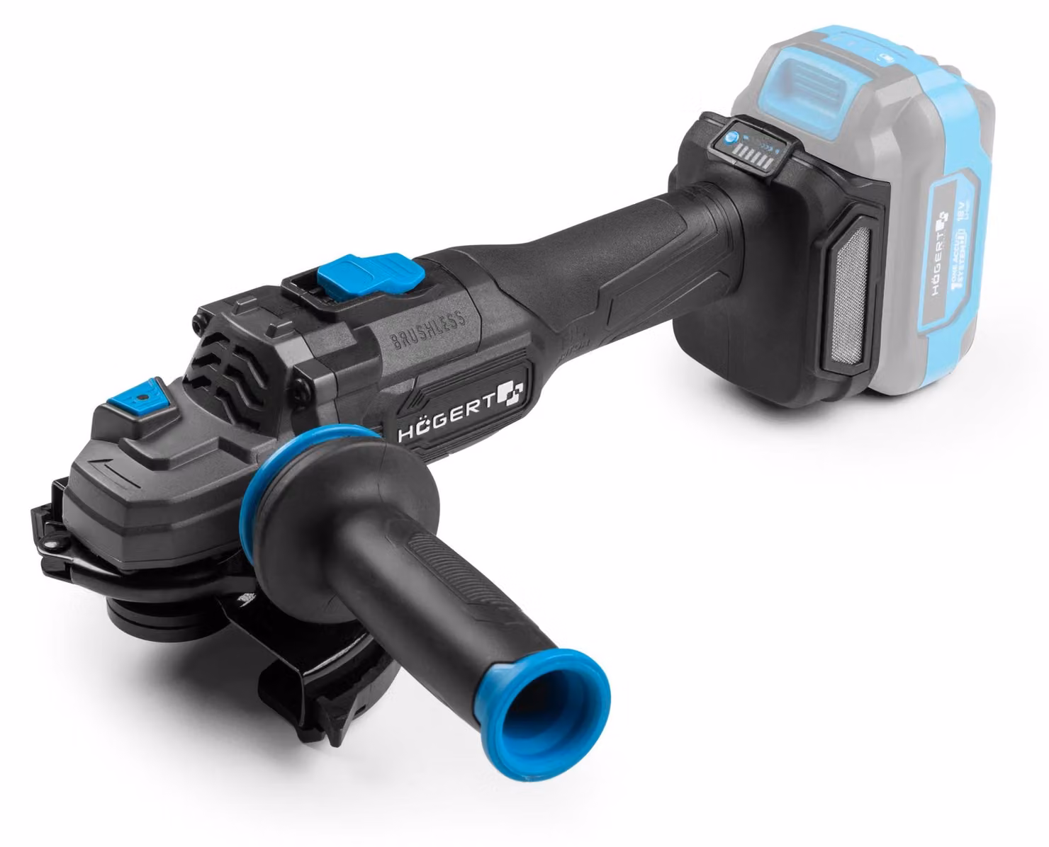 Smerigliatrice angolare a batteria HÖGERT TECHNIK, diametro 125 mm, 18V, sistema batteria OneAccuSystem, motore brushless