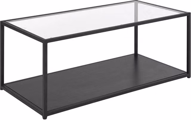 Tavolino rettangolare Beliani con piano in vetro e struttura in metallo nero per soggiorno minimalista L: 60 cm, P: 54 cm, H: 42 cm