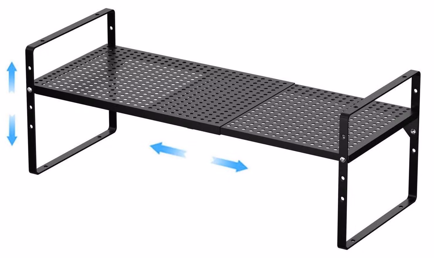 Organizzatore estensibile e impilabile per armadietti da cucina, in metallo, colore nero, dimensioni 41,9-69,8 cm