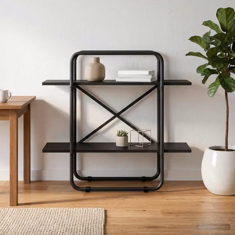 Libreria a 2 livelli vidaXL in stile industriale con struttura in metallo e ripiani in MDF, colore Rovere e Nero, L 80 cm x P 35 cm x H 70 cm