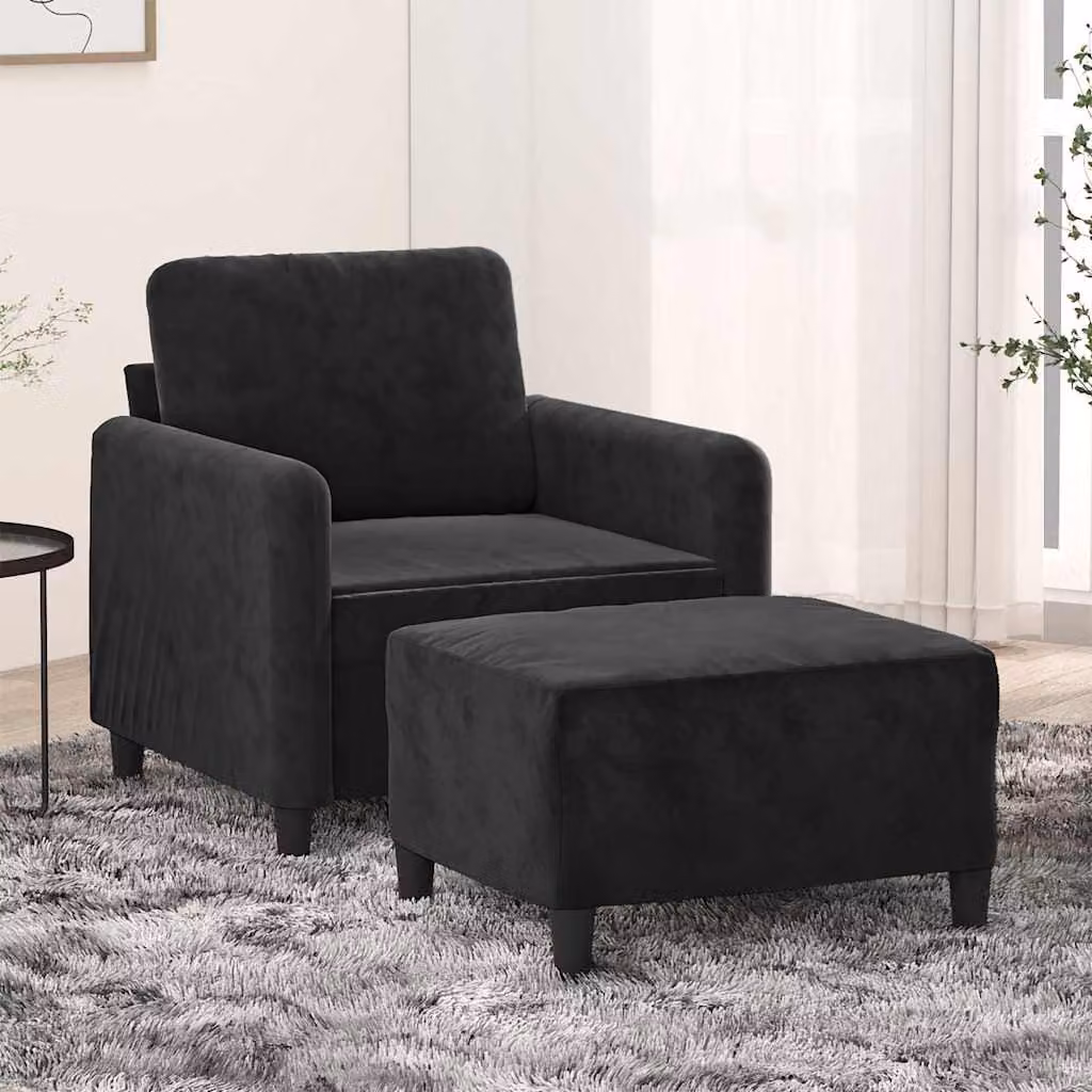Poltrona relax con poggiapiedi vidaXL in velluto nero per soggiorno – 1