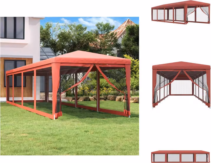 vidaXL Tenda da festa con 10 pareti laterali in rete rossa 3x12 m HDPE - Padiglioni e tende da festa