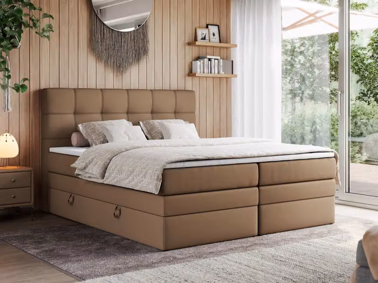 Letto boxspring, letto imbottito, letto, camera da letto - ERNI-KING - 140 x 200 cm - Marrone - H4