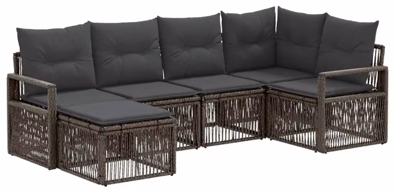 Set di divani da giardino, 6 pezzi, colore grigio, in rattan sintetico