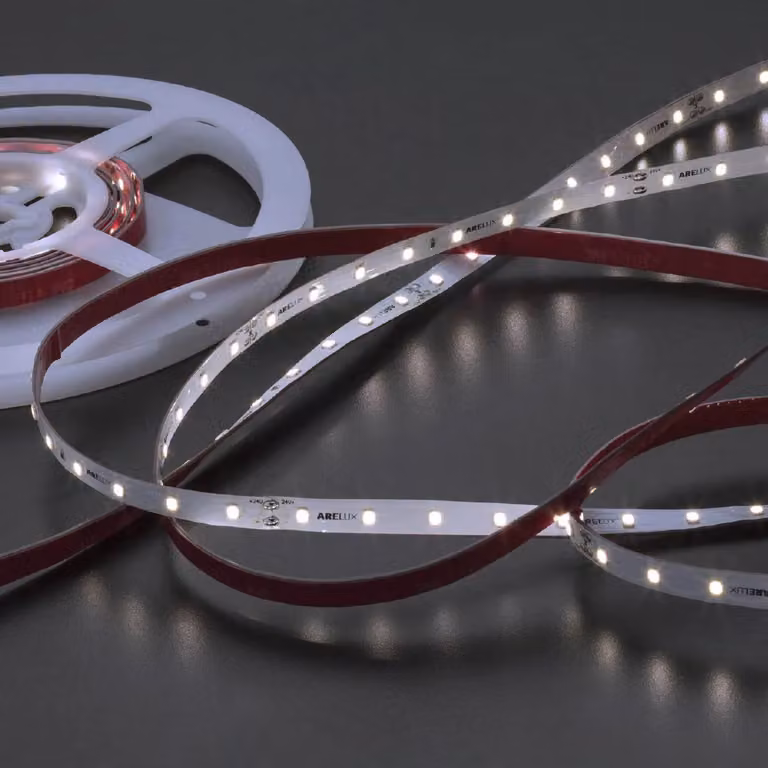 ARELUX XRIBO IP20, striscia LED, 5 metri per rotolo, 6W/metro, 64 LED/metro, 24V DC, indice di resa cromatica (CRI) 80, angolo di emissione >115°, temperatura di colore 4000K