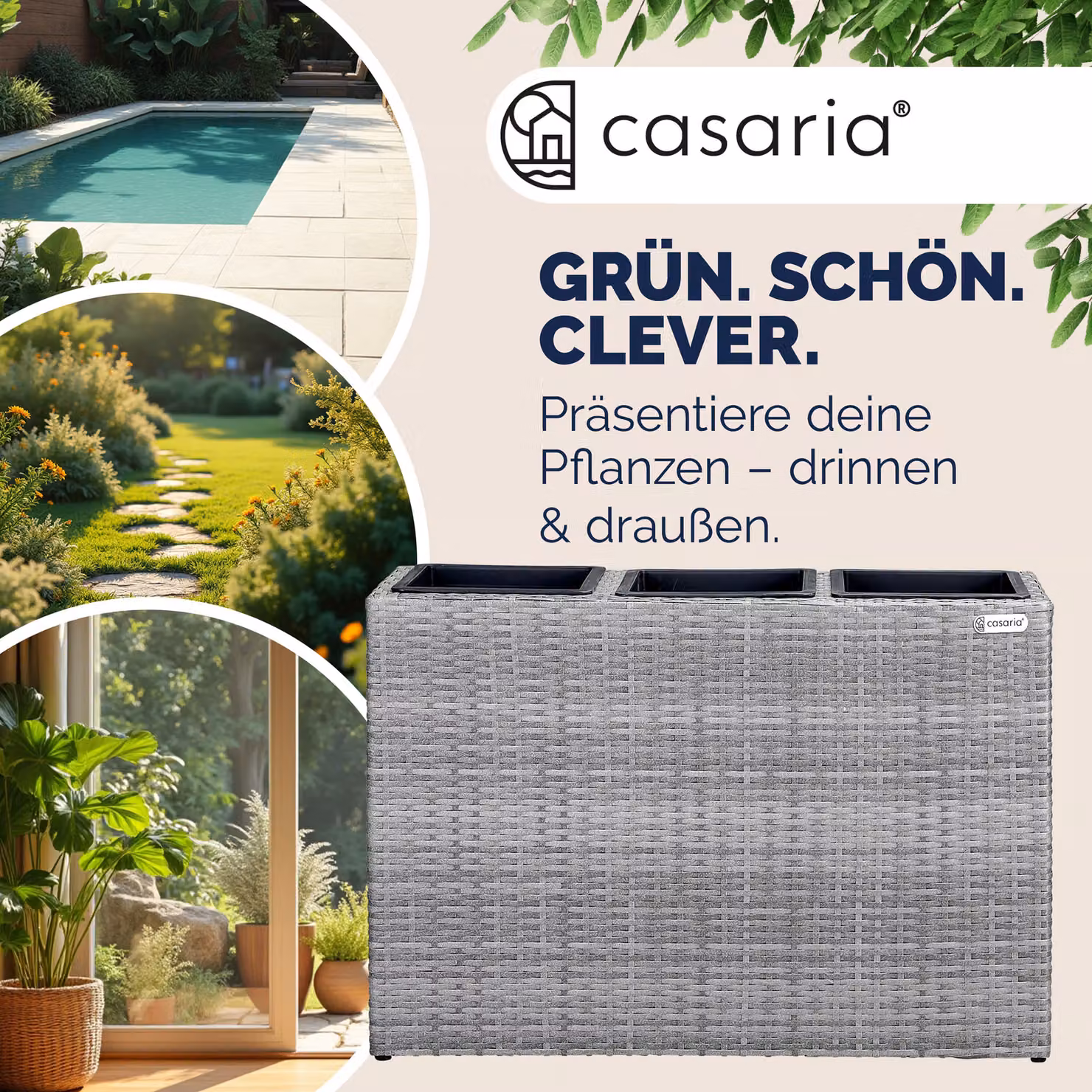 Fioriera da esterno Casaria in polyrattan grigio L: 83 cm, P: 30,5 cm, H: 60 cm – 3