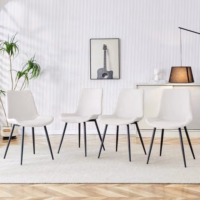 Set di 4 sedie da pranzo OKWISH in ecopelle bianca e nera con struttura in metallo e design moderno