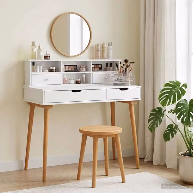 Set Tavolo da Trucco FAUSKE vidaXL Bianco L/P/H: 100 x 50 x 103,5 cm