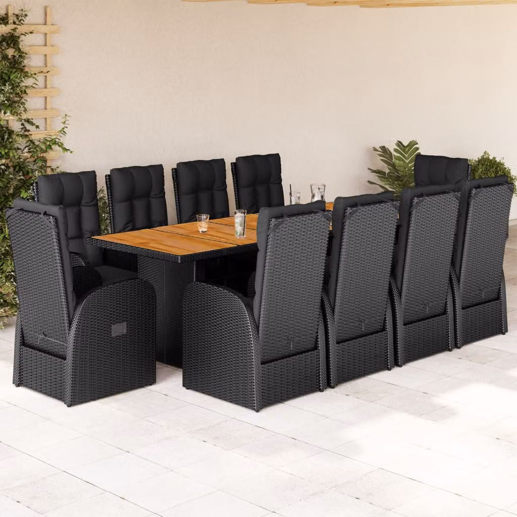 vidaXL Set da Pranzo da Giardino 11 pz in Polyrattan e Legno di Acacia Nero