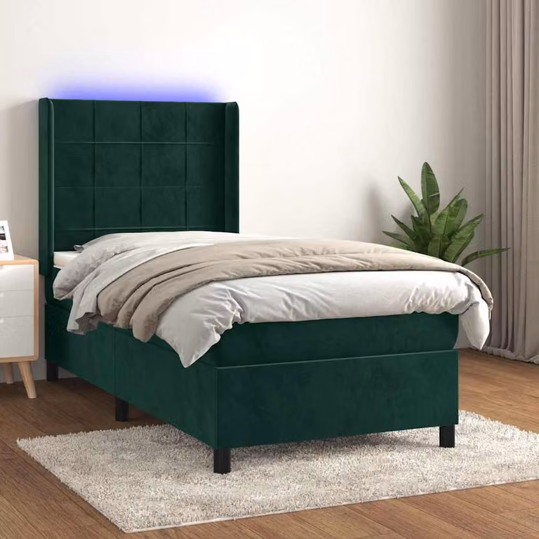 Letto Ibrido con Materasso a Molle Insacchettate e Illuminazione LED vidaXL in Velluto Verde Scuro, L/P: 90 x 200 cm